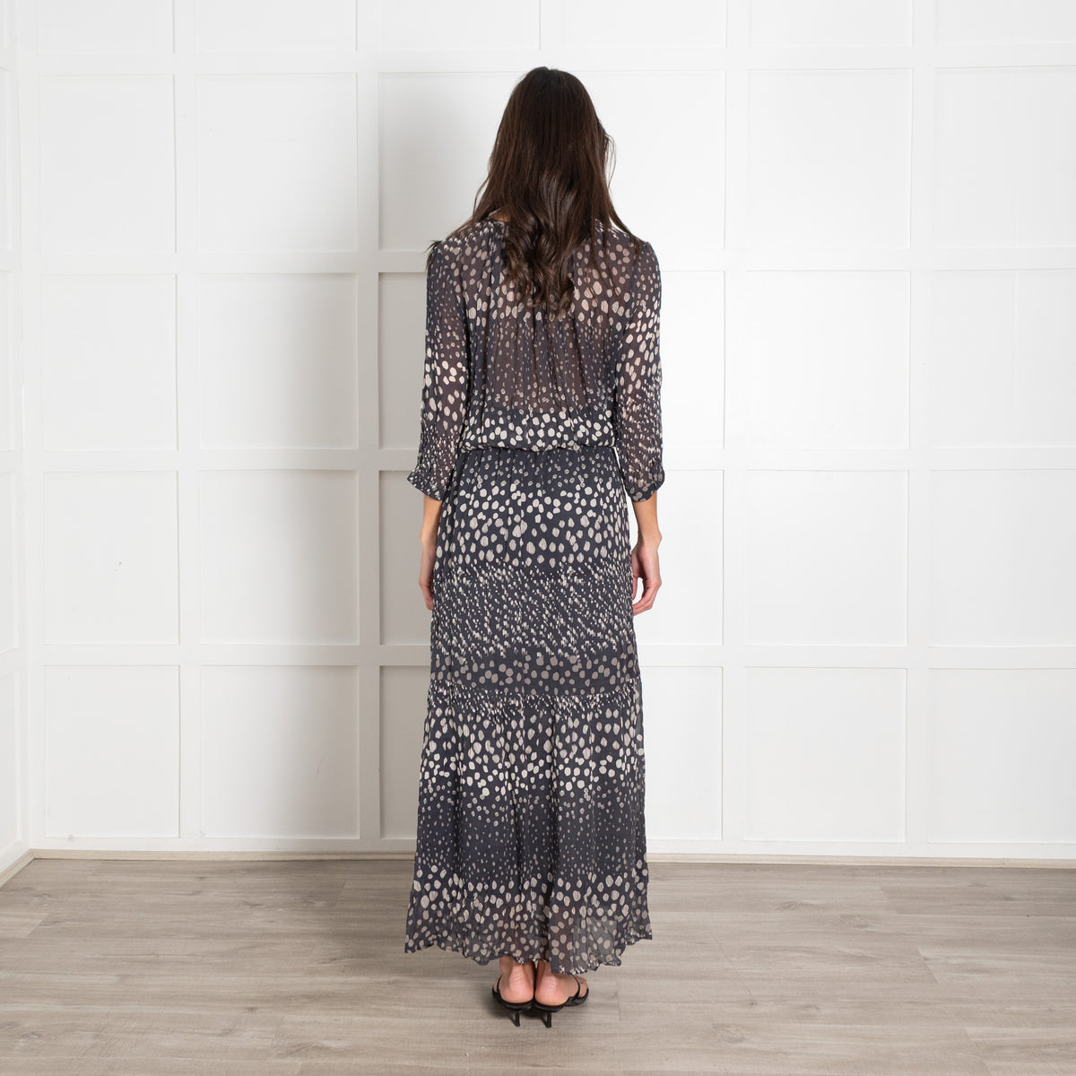 ba&sh Black Cream Pebble Print Full Length Dress