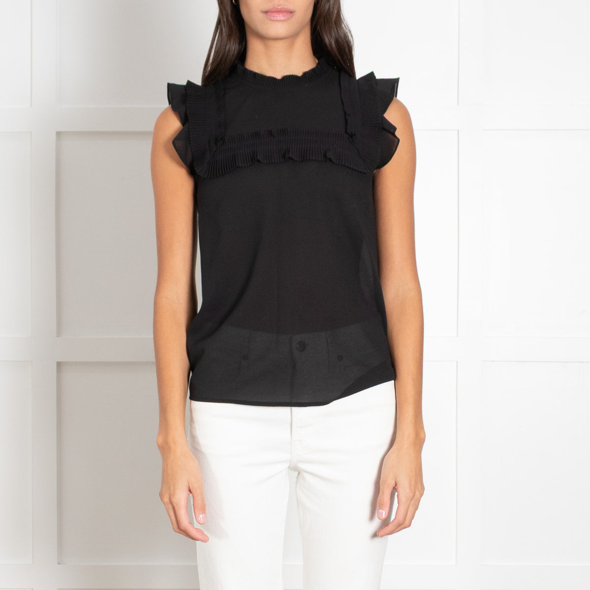 Pinko Black Frill Trim Sleeveless Top