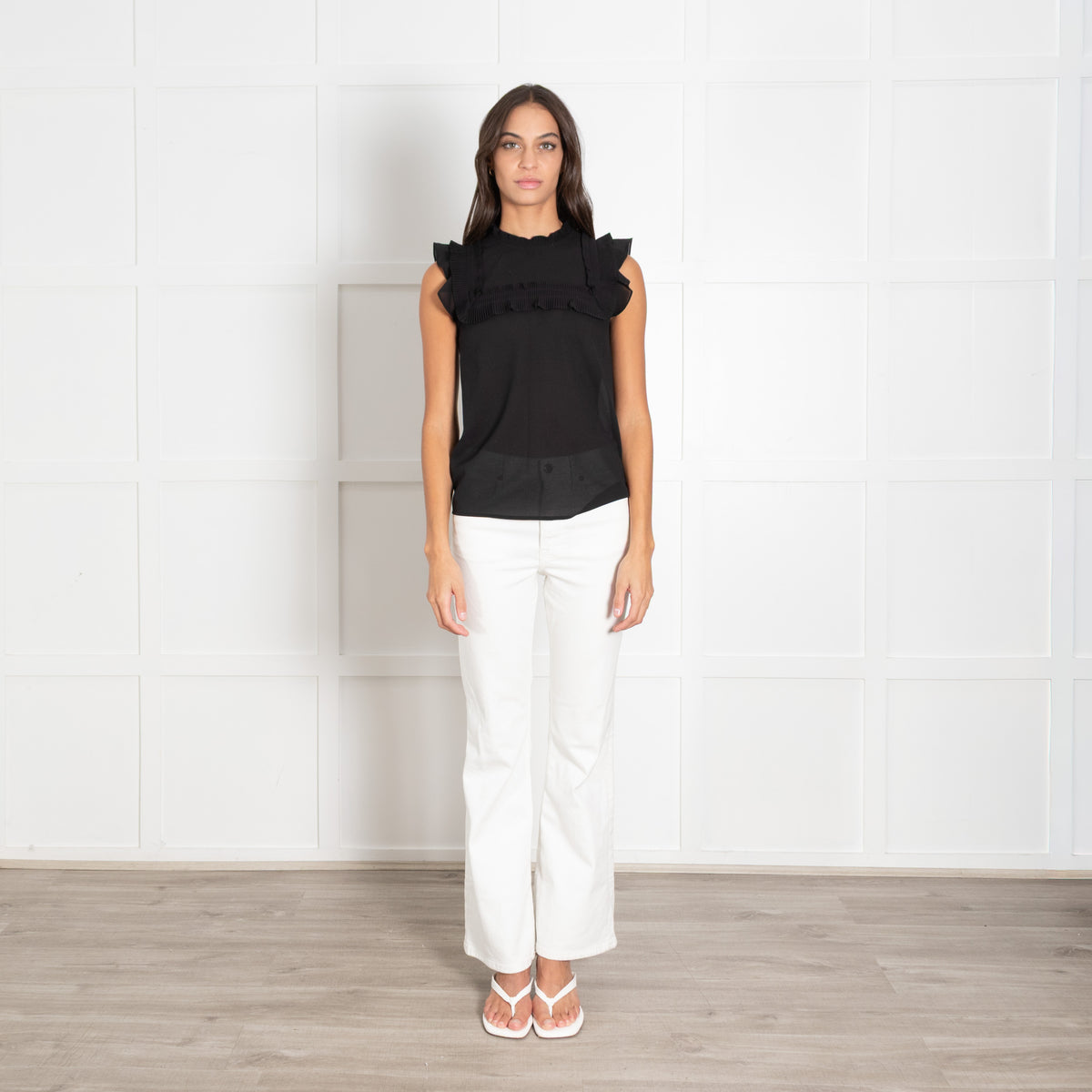 Pinko Black Frill Trim Sleeveless Top