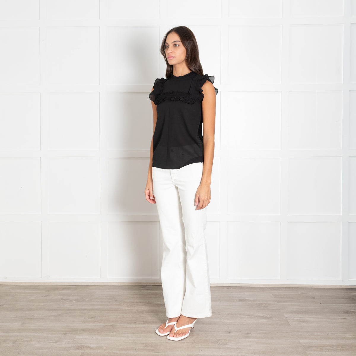 Pinko Black Frill Trim Sleeveless Top