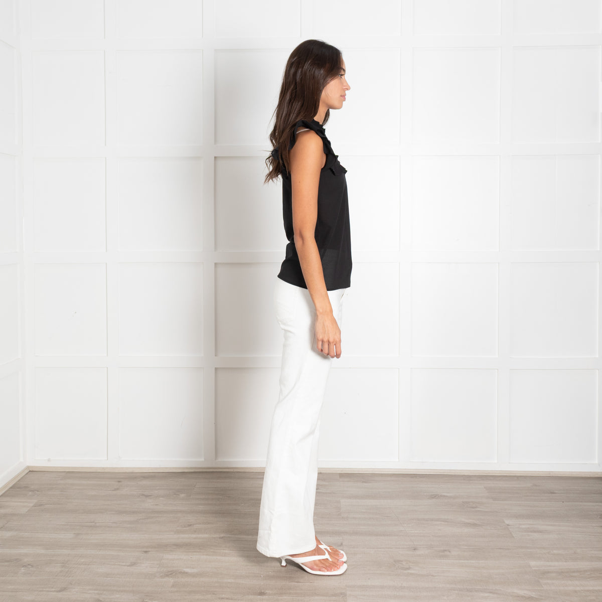Pinko Black Frill Trim Sleeveless Top