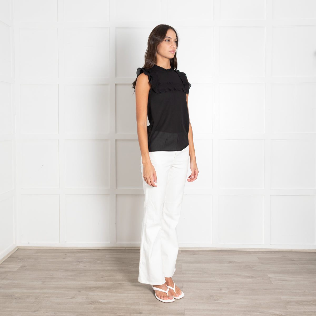 Pinko Black Frill Trim Sleeveless Top