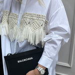 Raey White Silk Macrame Insert Oversized Collared Shirt