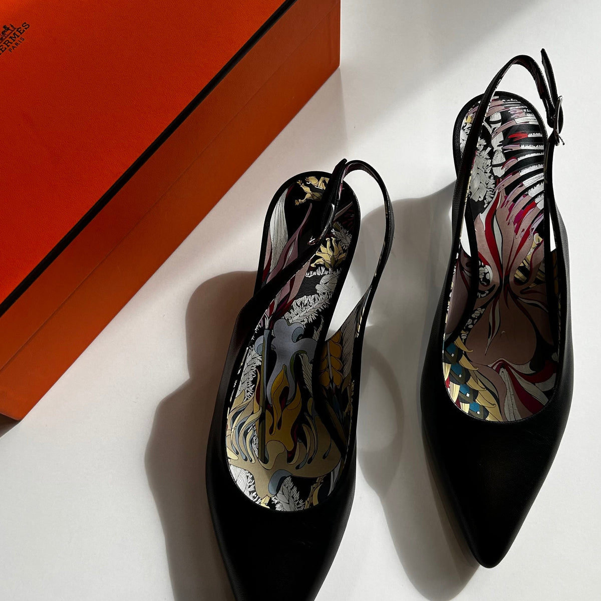 Hermes Black Leather Escarpins Alix 40 Slingbacks