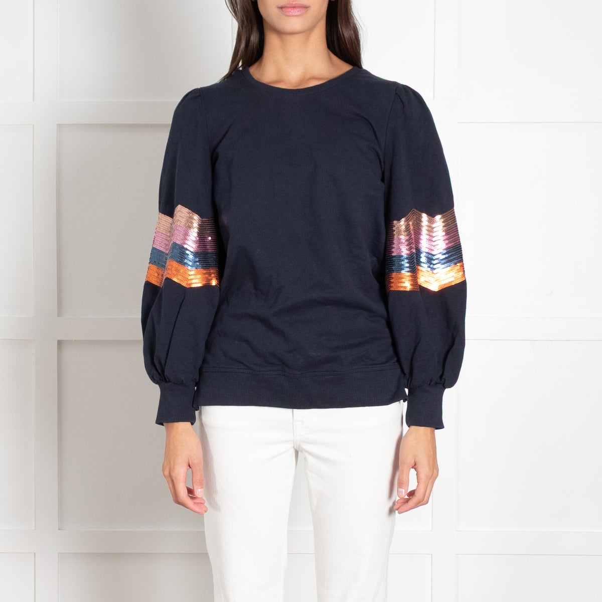 Wyse Navy Multi Sequin Detail Sweatshirt