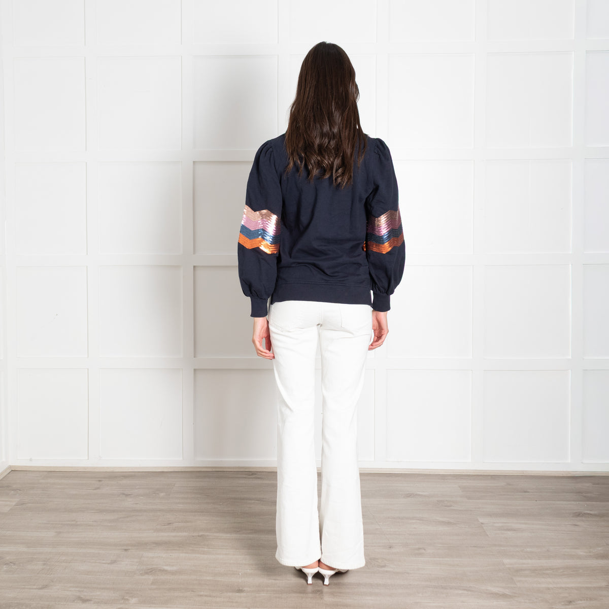 Wyse Navy Multi Sequin Detail Sweatshirt