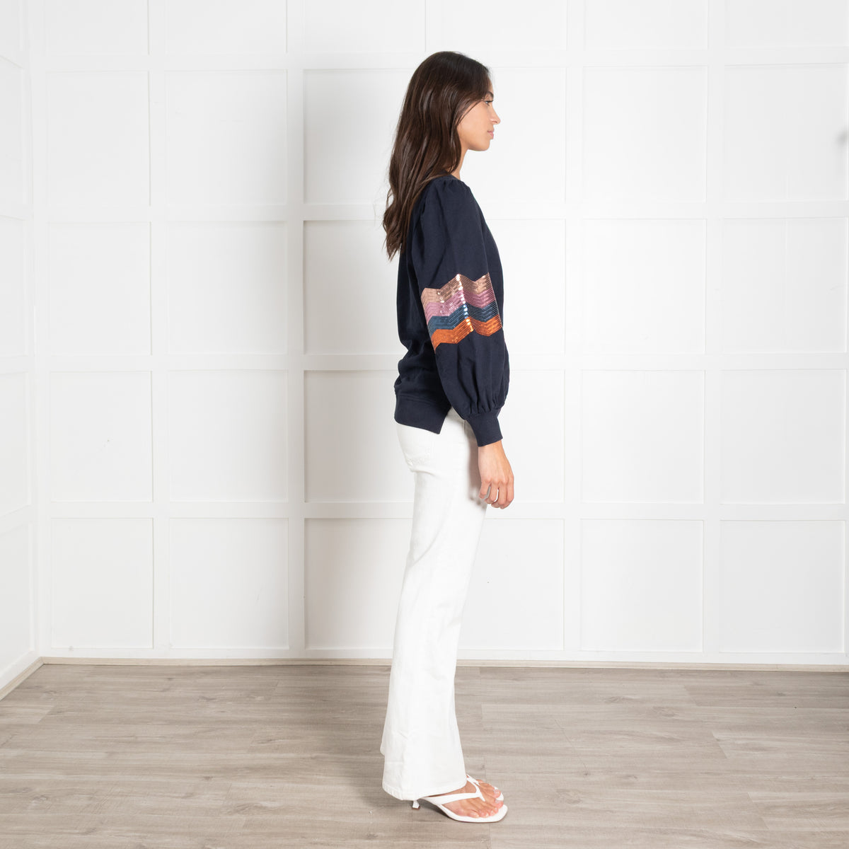 Wyse Navy Multi Sequin Detail Sweatshirt