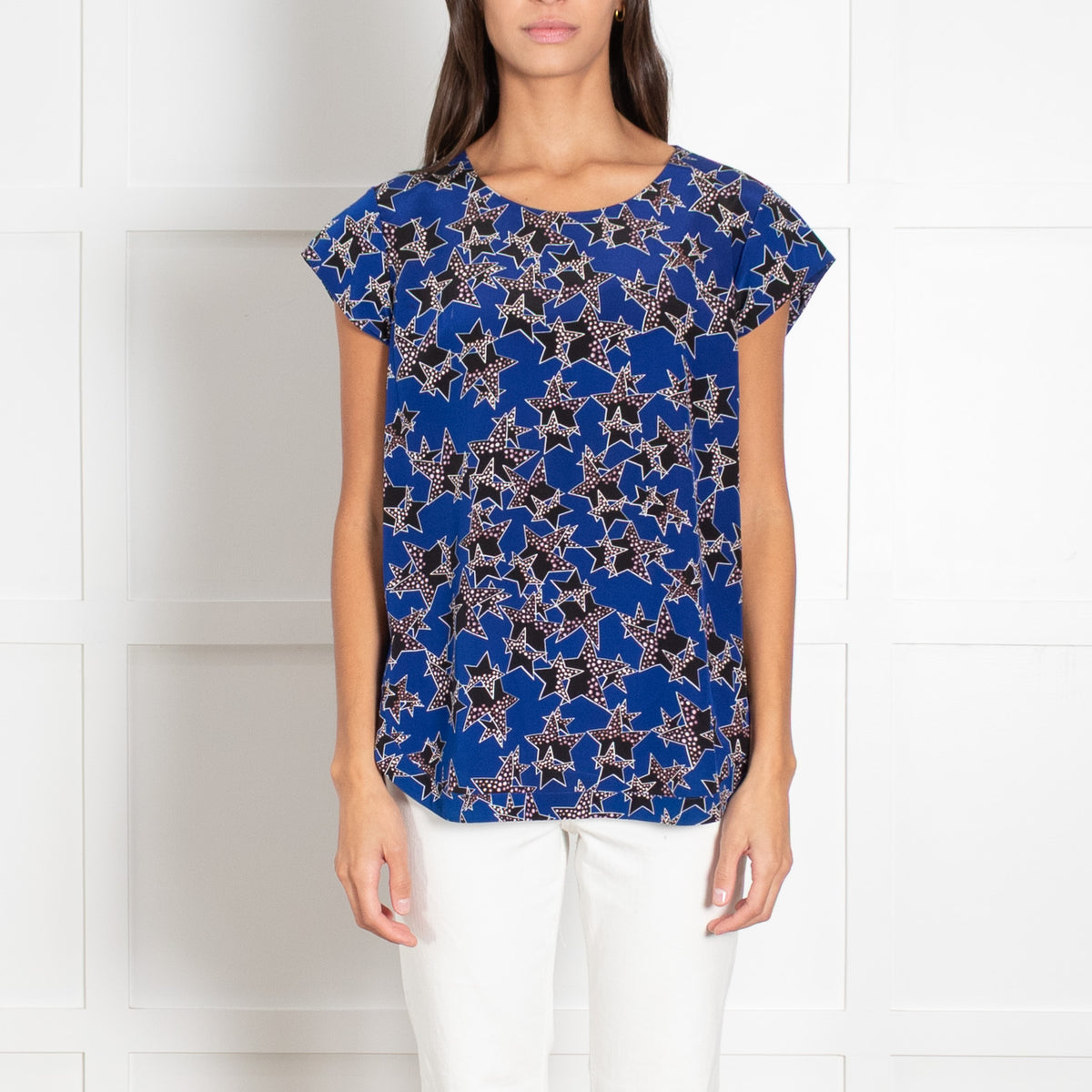 Diane Von Furstenberg Blue Black Star Print Top