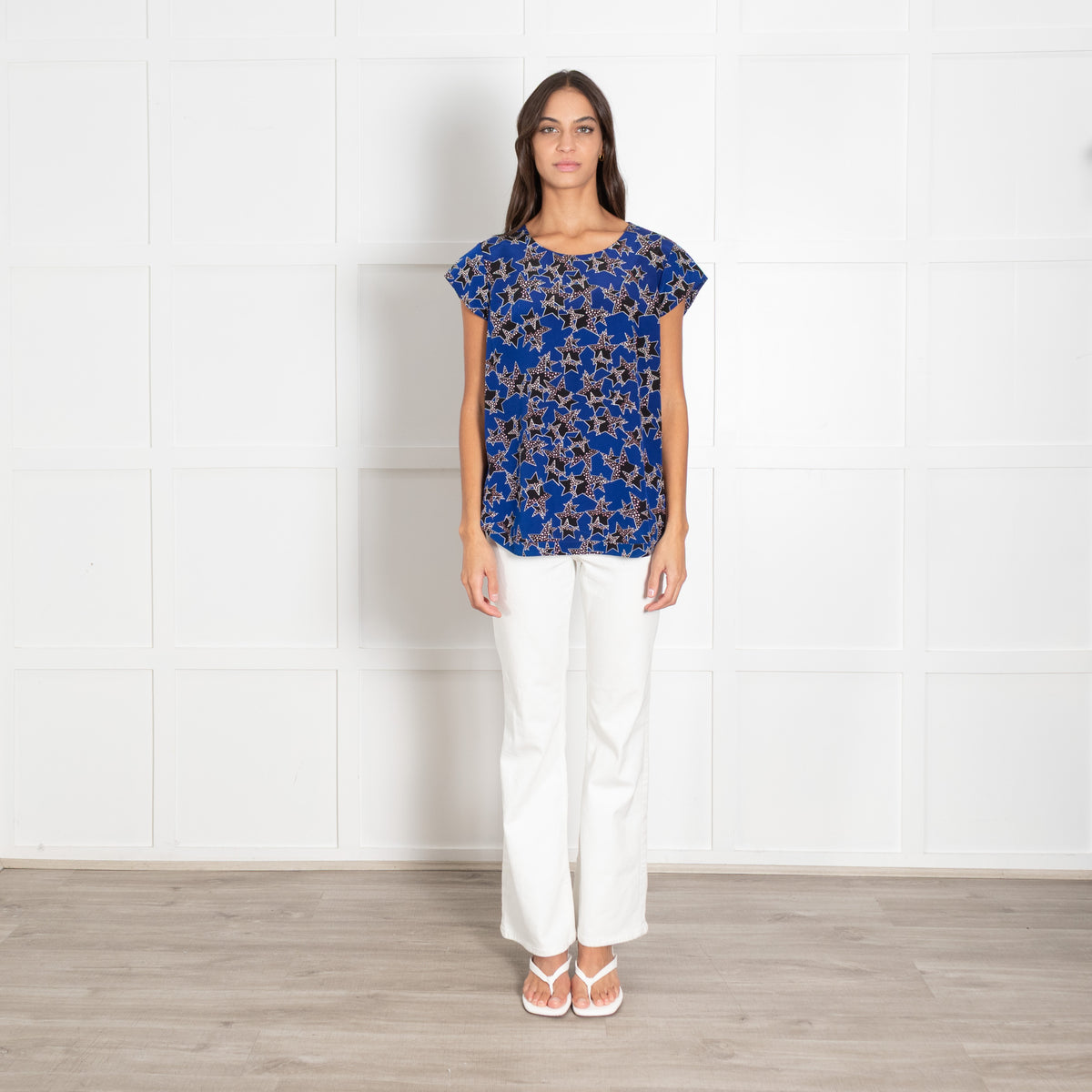 Diane Von Furstenberg Blue Black Star Print Top