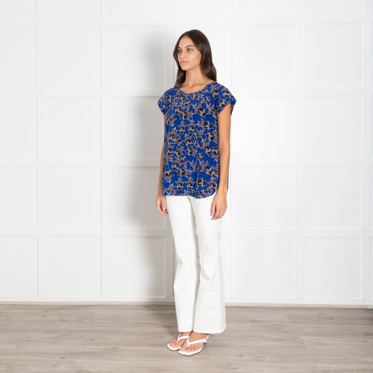 Diane Von Furstenberg Blue Black Star Print Top