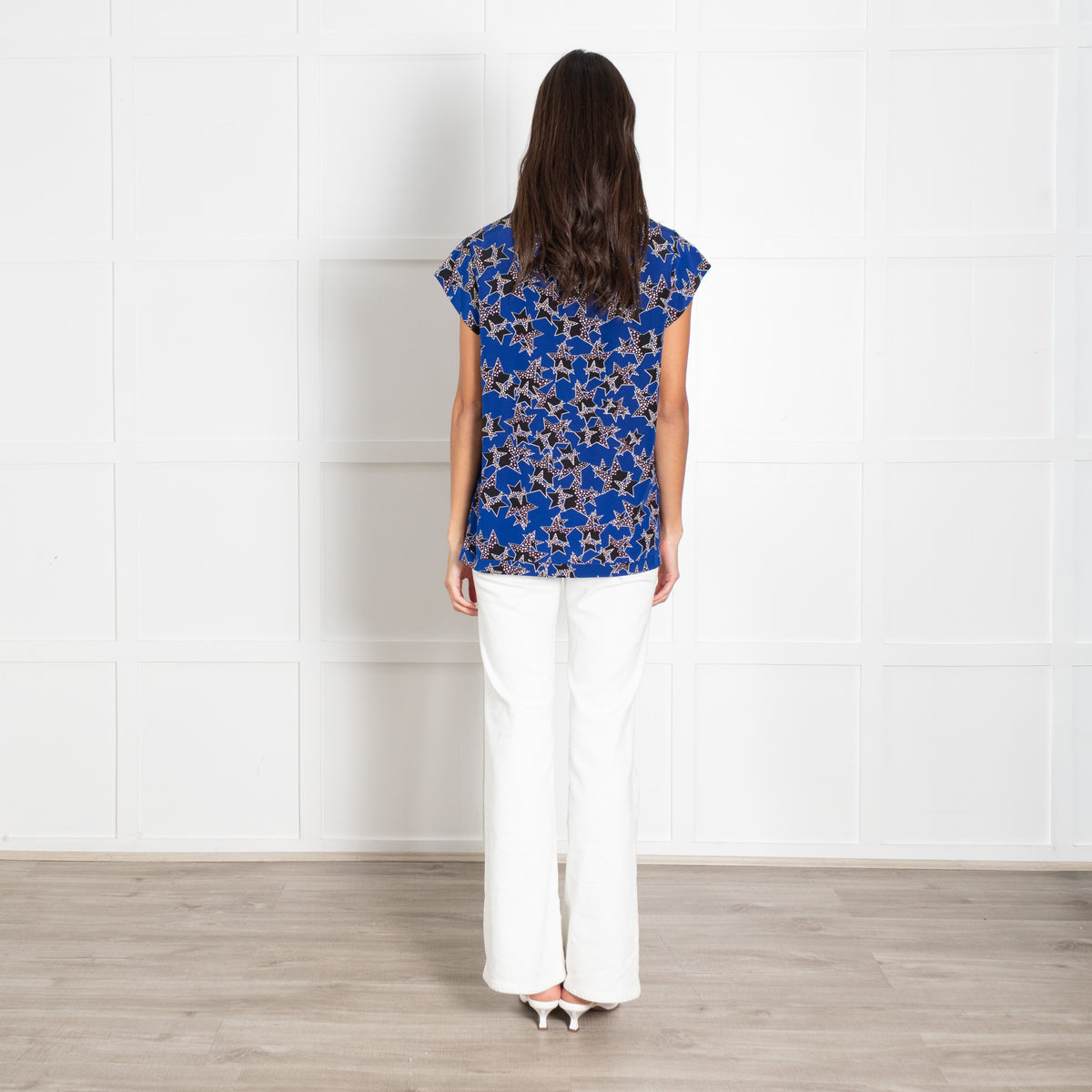 Diane Von Furstenberg Blue Black Star Print Top