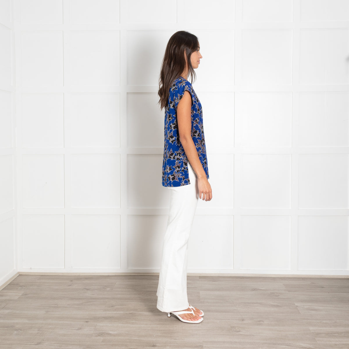 Diane Von Furstenberg Blue Black Star Print Top
