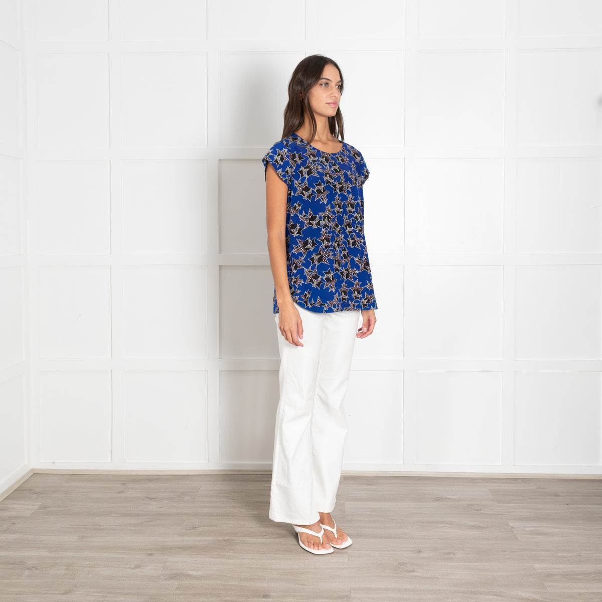Diane Von Furstenberg Blue Black Star Print Top
