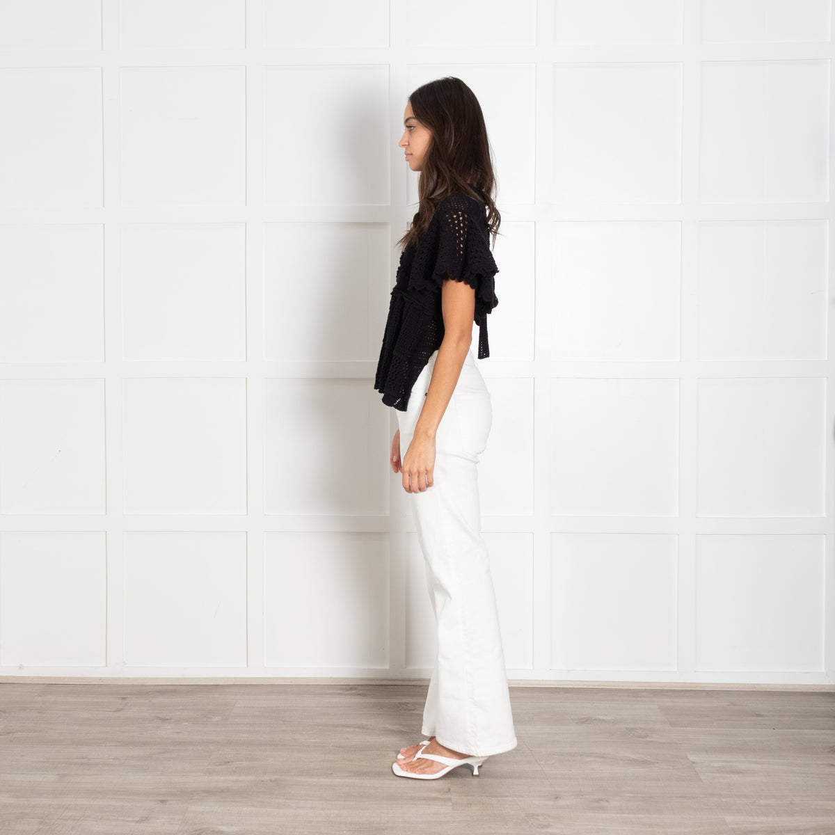 Alexa Chung Black Short-Sleeved Open Back Crochet Top