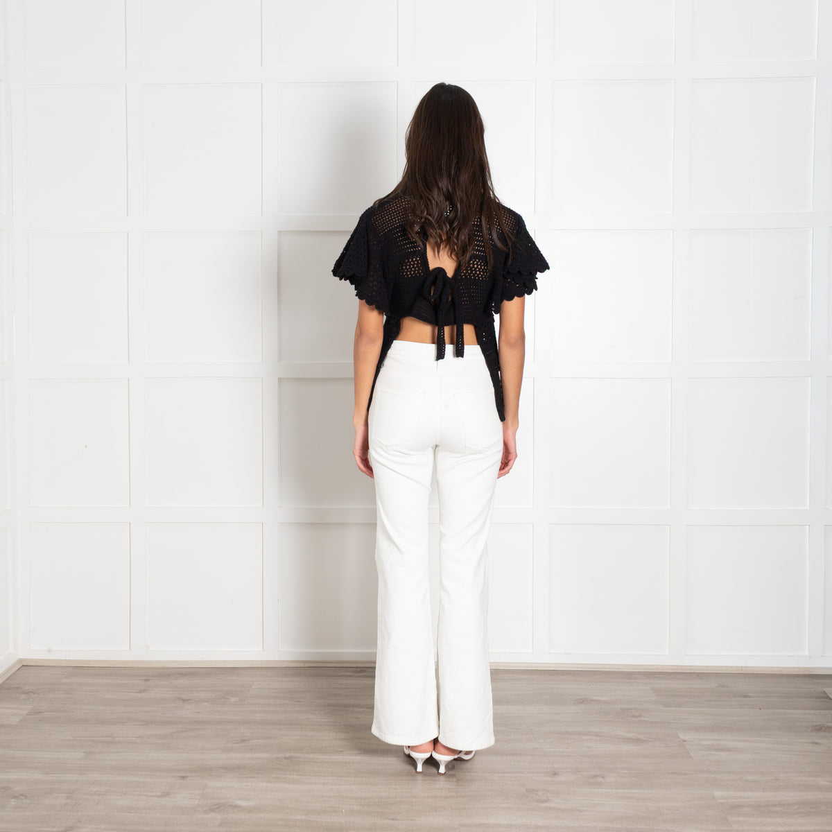 Alexa Chung Black Short-Sleeved Open Back Crochet Top