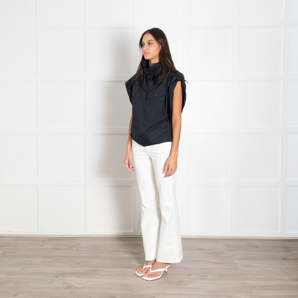 Isabel Marant Etolie Navy Remea Short Sleeve Funnel Neck Top