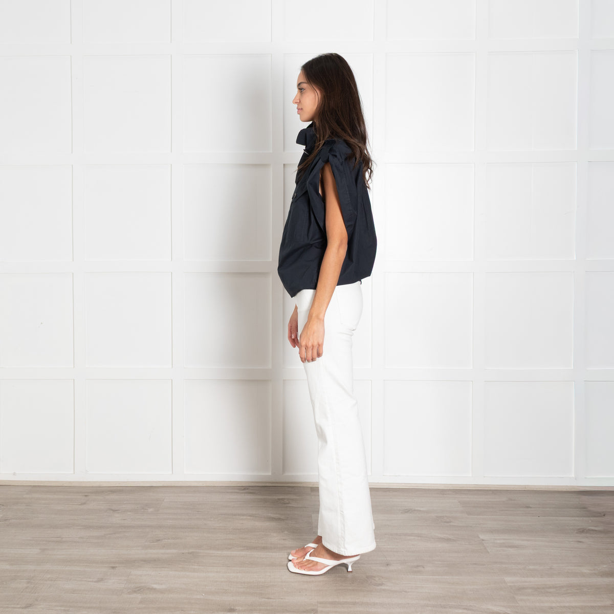 Isabel Marant Etolie Navy Remea Short Sleeve Funnel Neck Top