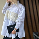 Raey White Silk Macrame Insert Oversized Collared Shirt