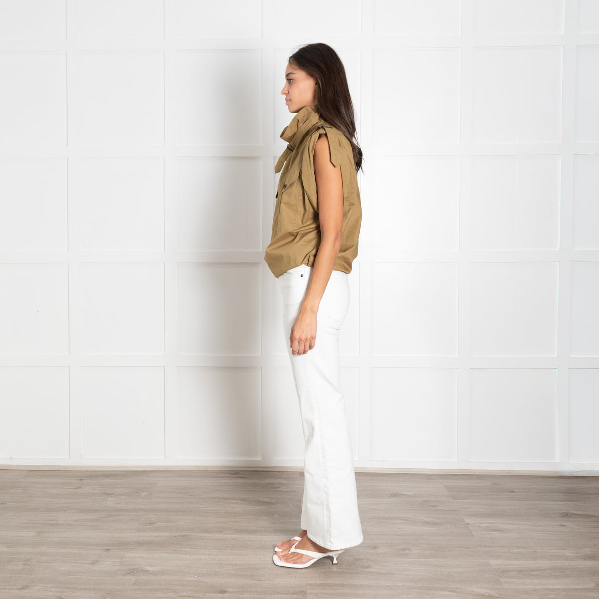 Isabel Marant Etolie Khaki Remea Short Sleeve Funnel Neck Top