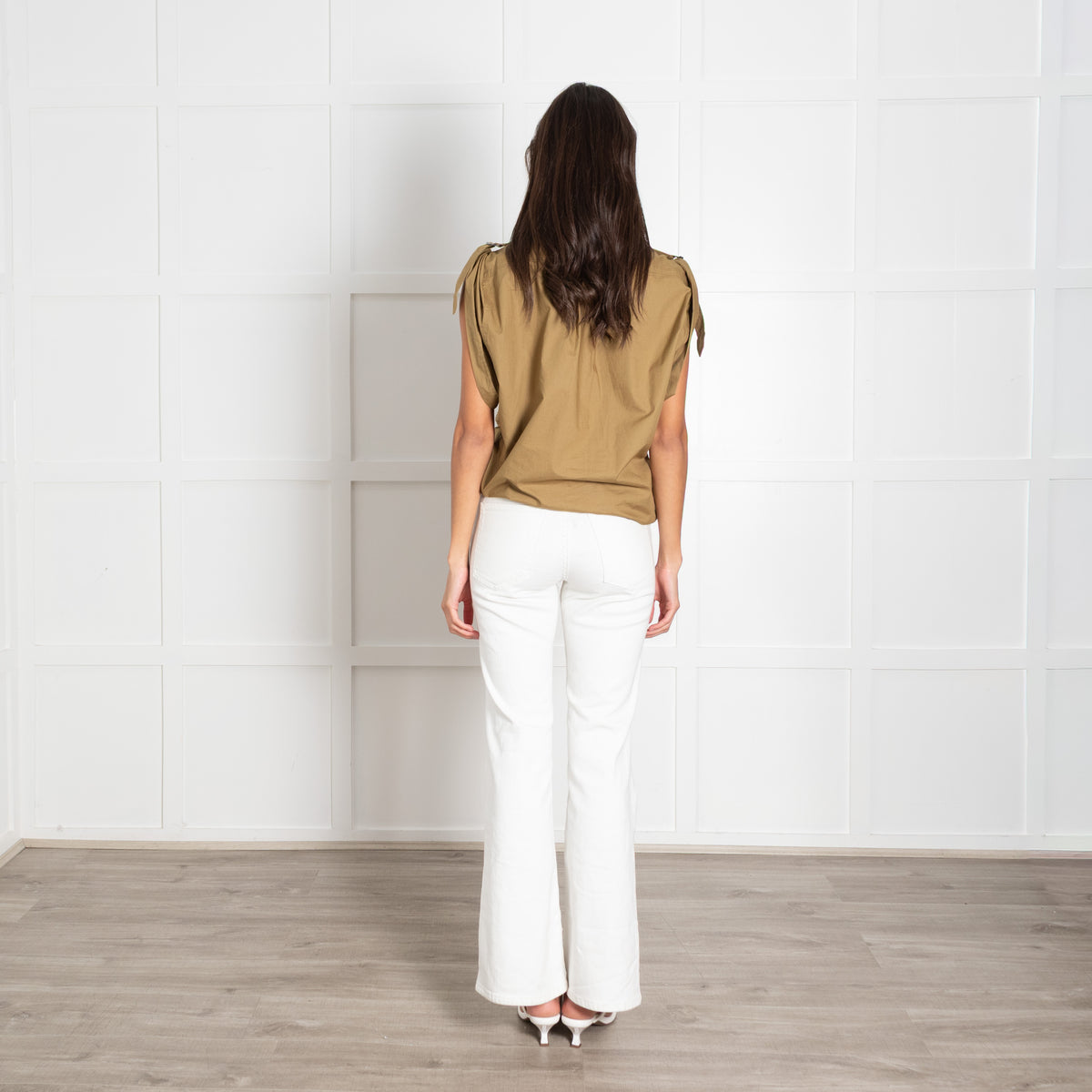 Isabel Marant Etolie Khaki Remea Short Sleeve Funnel Neck Top