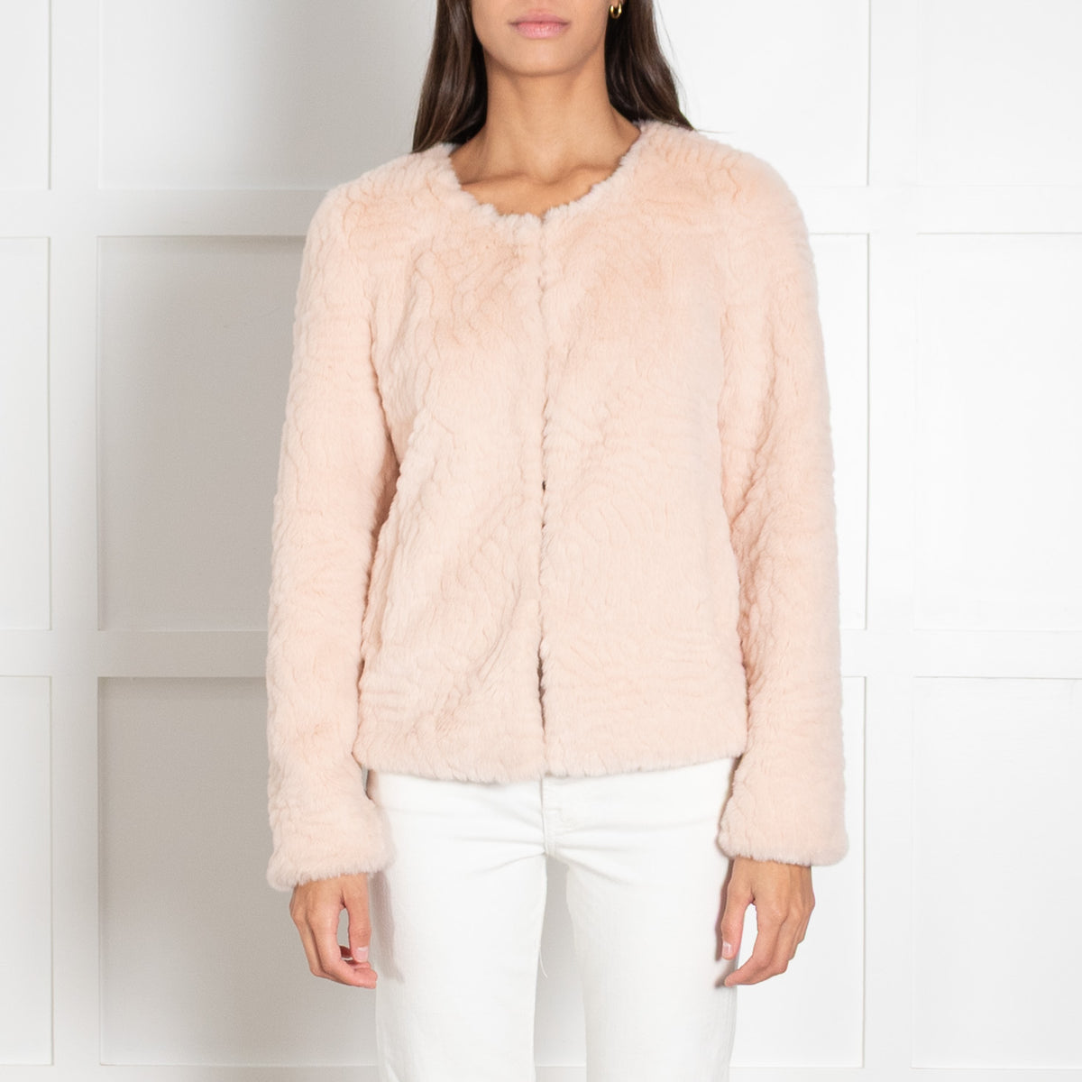 Unreal Fur Light Pink Faux Fur Collarless Jacket