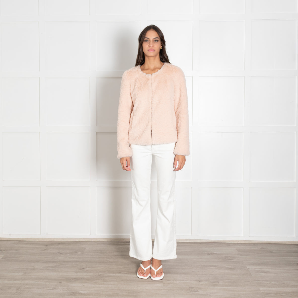 Unreal Fur Light Pink Faux Fur Collarless Jacket