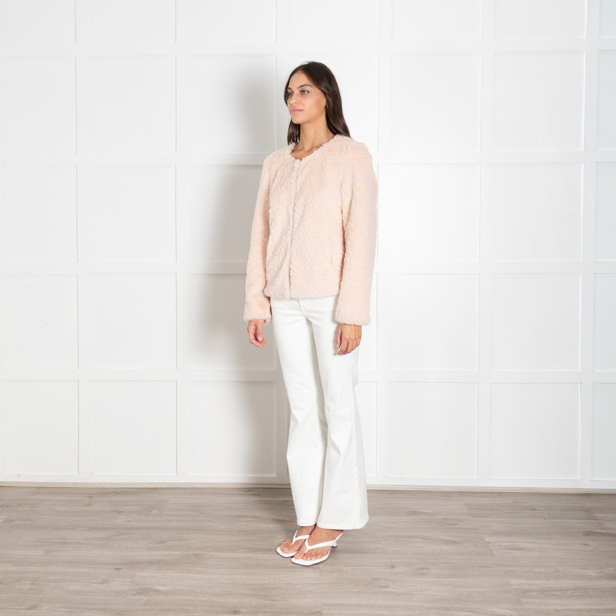 Unreal Fur Light Pink Faux Fur Collarless Jacket