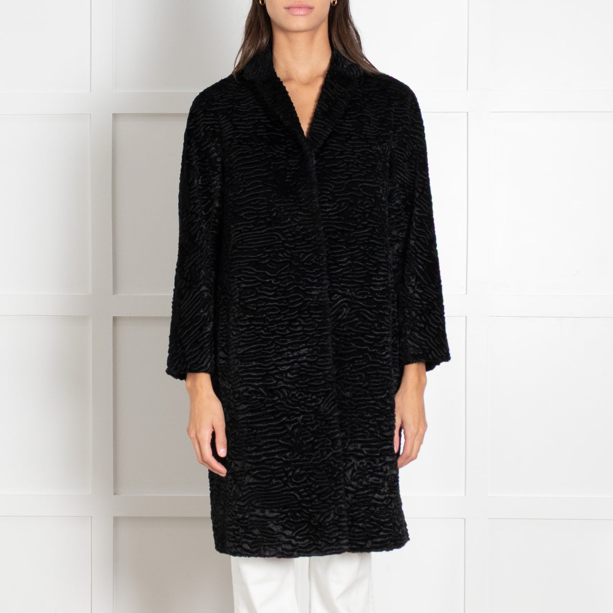 S Max Mara Black Faux Fur Coat