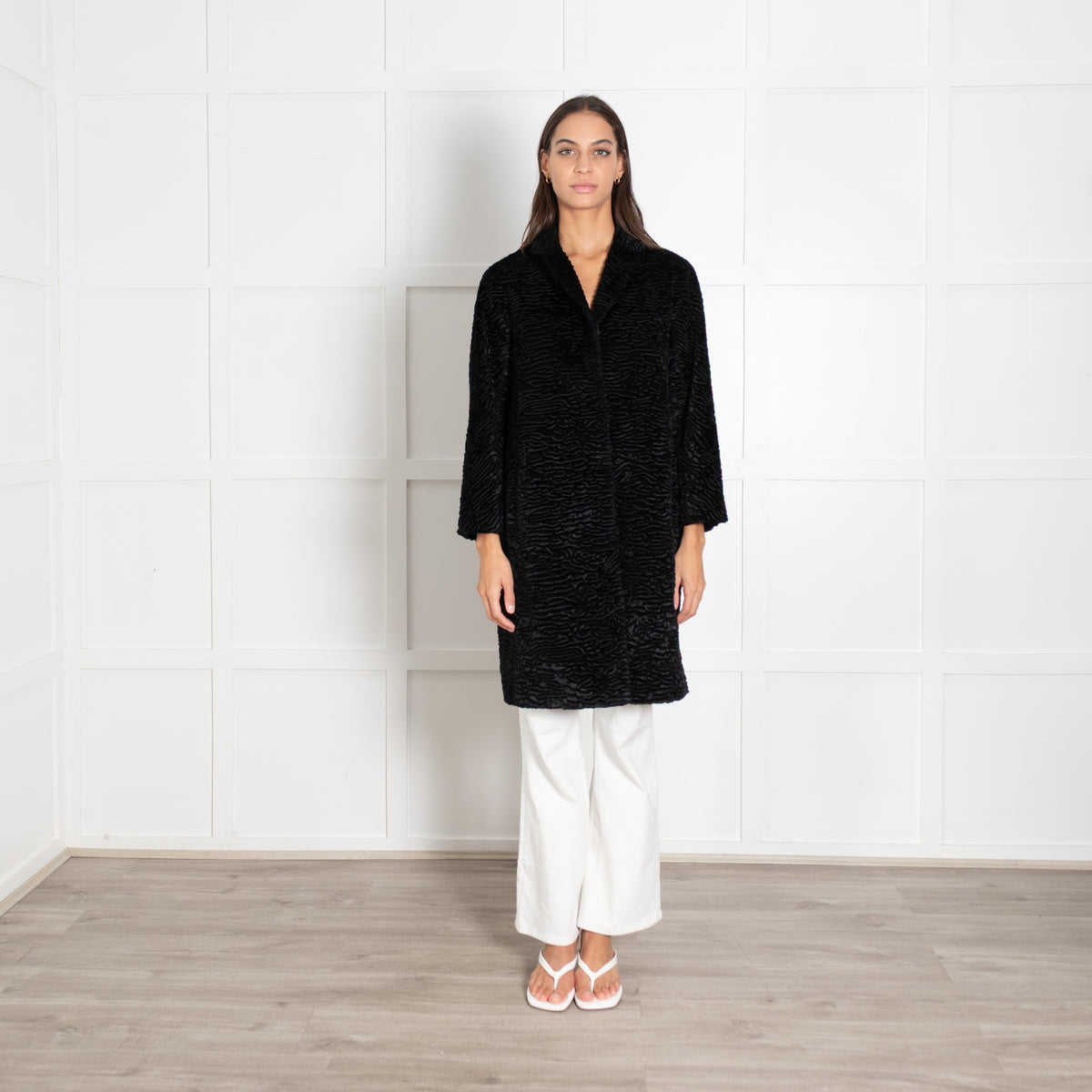 S Max Mara Black Faux Fur Coat