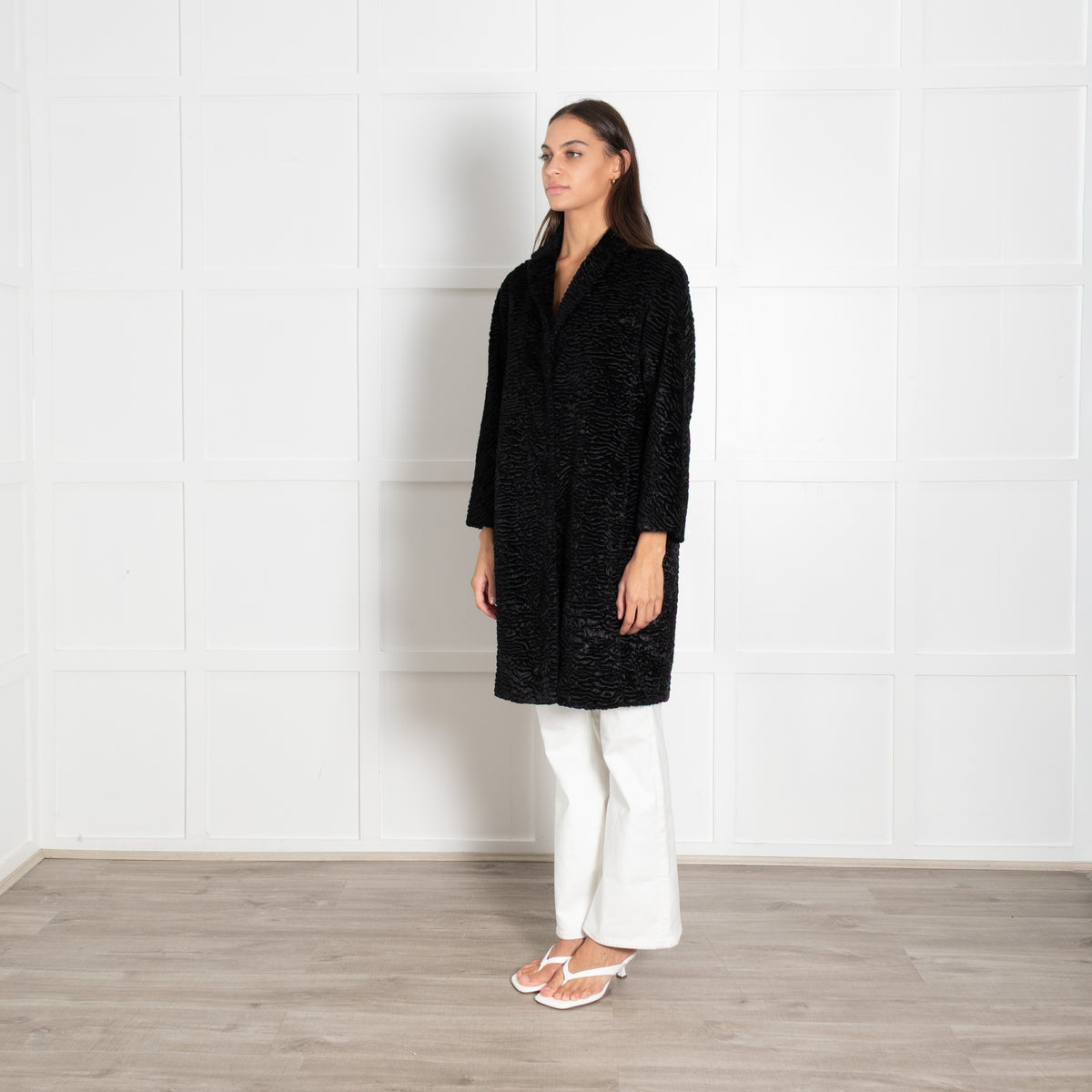 S Max Mara Black Faux Fur Coat