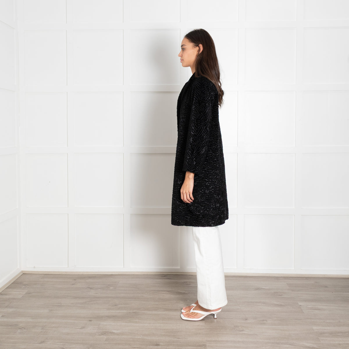 S Max Mara Black Faux Fur Coat