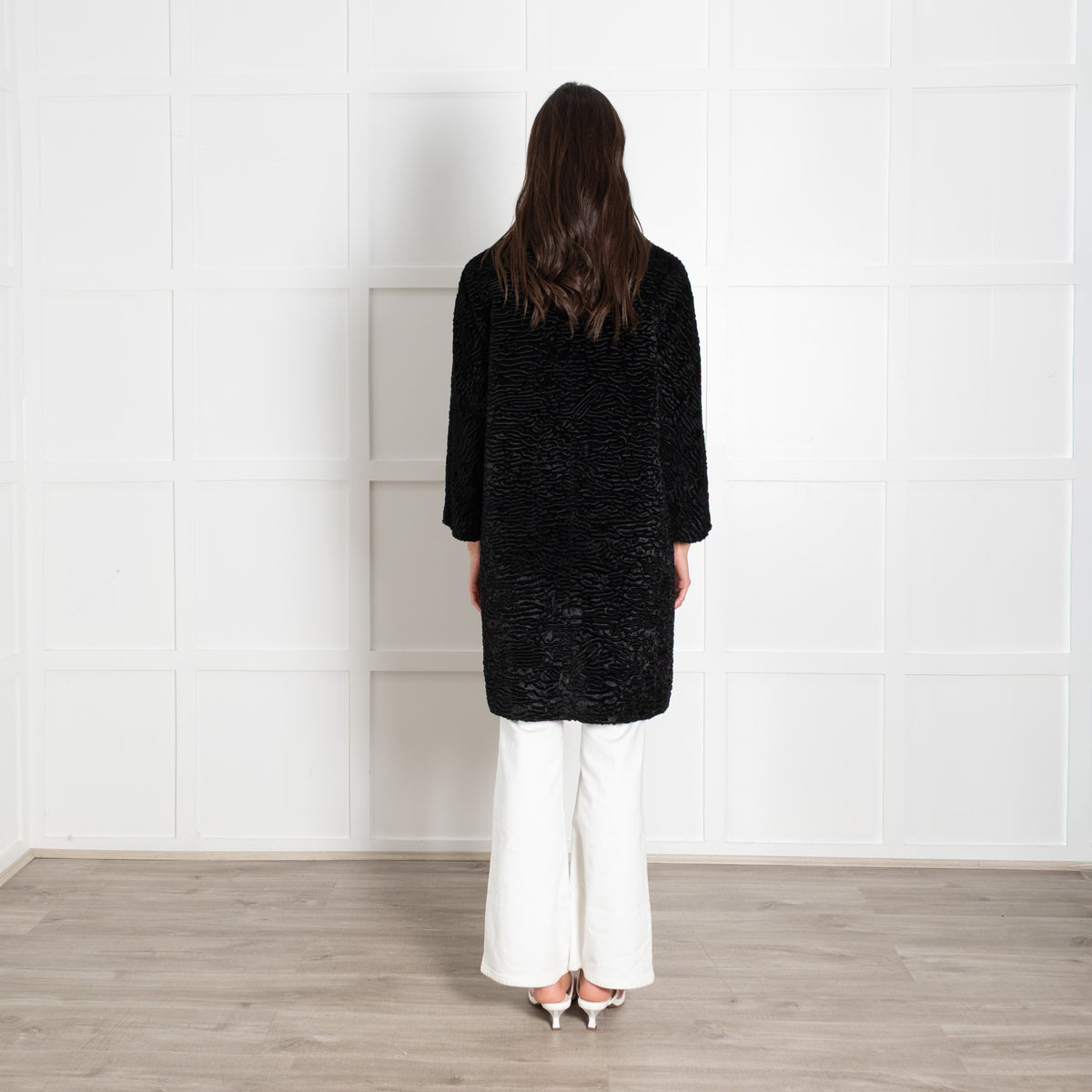 S Max Mara Black Faux Fur Coat