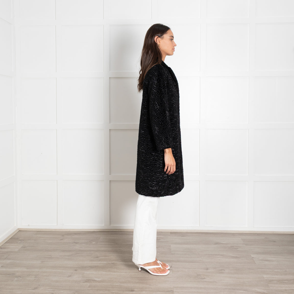 S Max Mara Black Faux Fur Coat