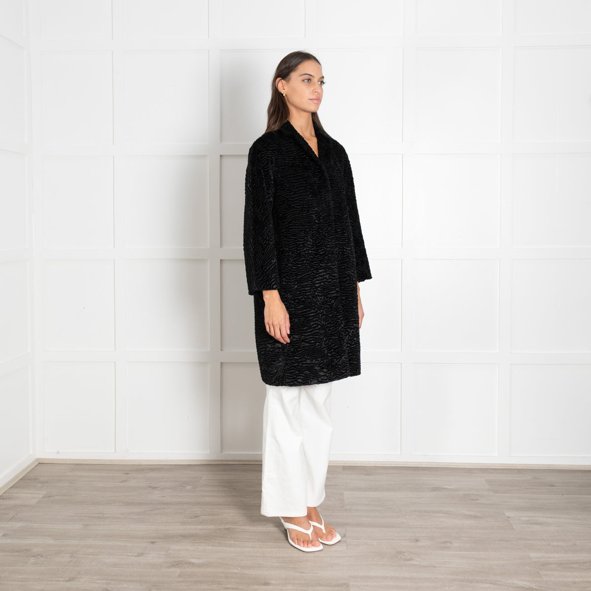 S Max Mara Black Faux Fur Coat
