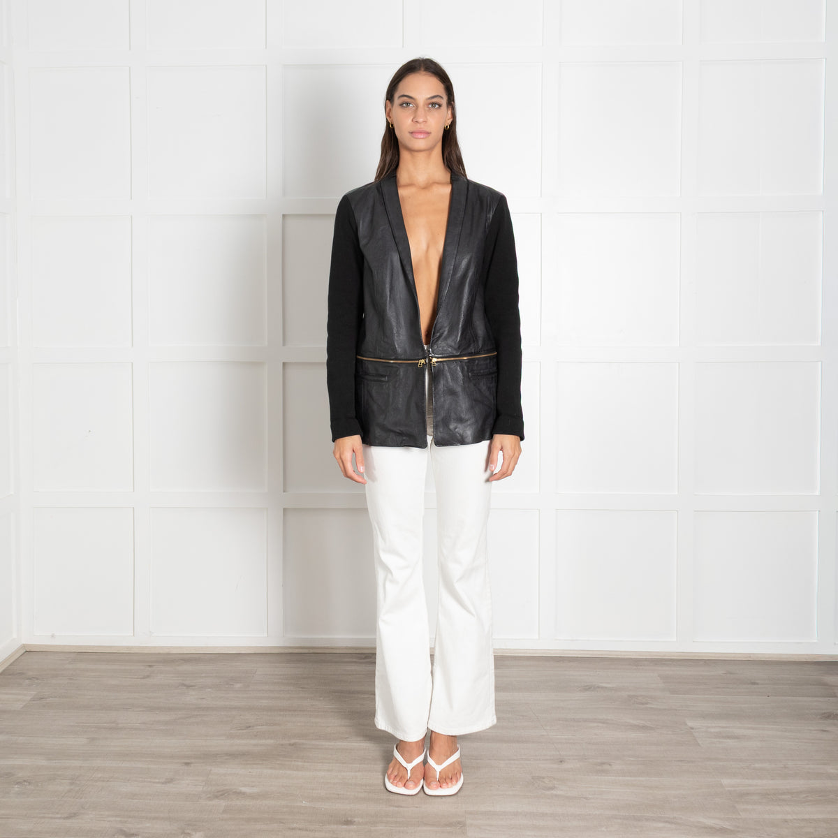 Day Birger Mikkelsen Black Leather Knit Sleeves Jacket