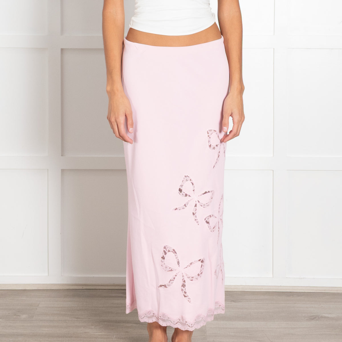 LoveShackFancy Pink Lace Detail Skirt