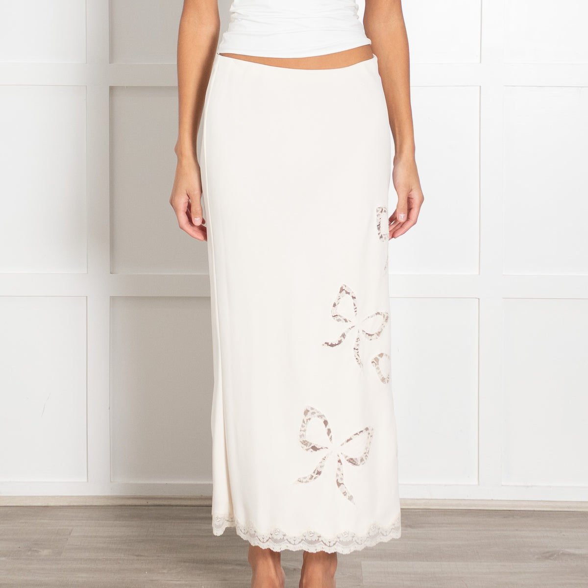 LoveShackFancy Cream Lace Detail Skirt