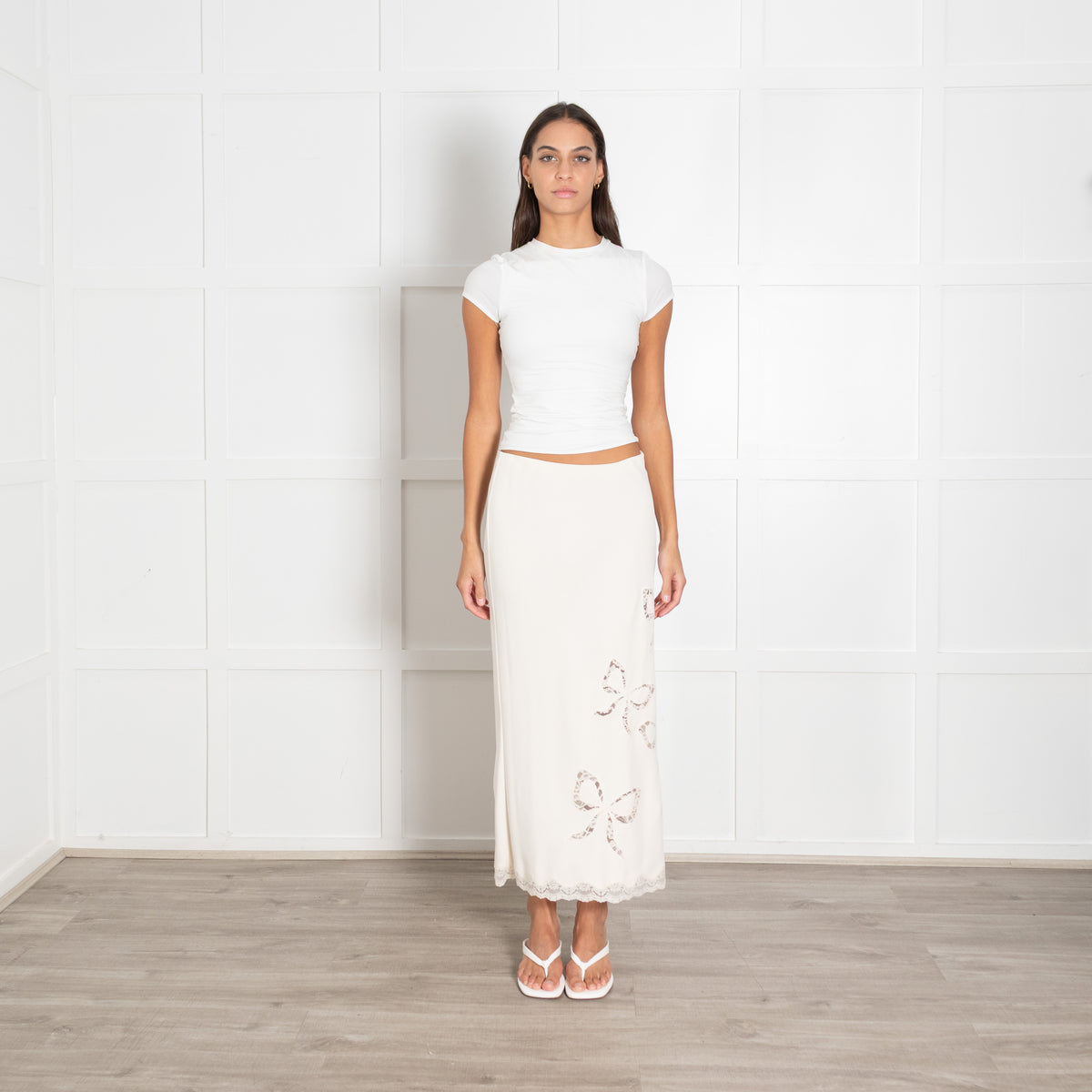 LoveShackFancy Cream Lace Detail Skirt