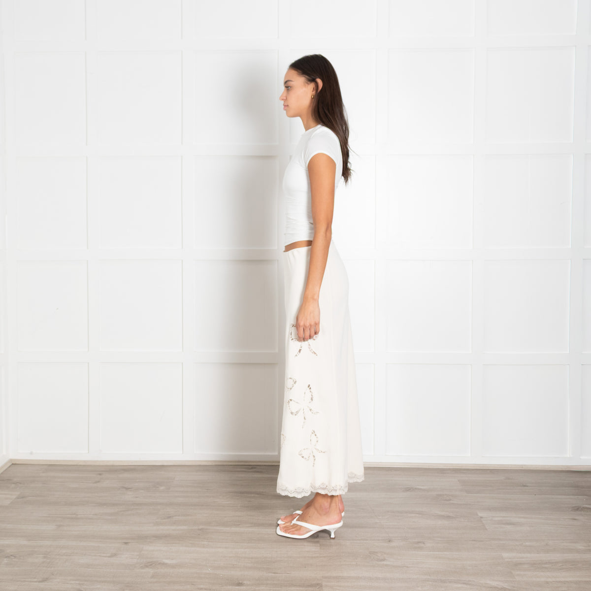 LoveShackFancy Cream Lace Detail Skirt