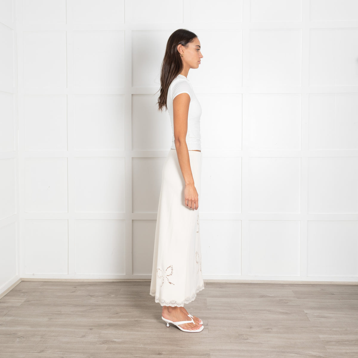 LoveShackFancy Cream Lace Detail Skirt