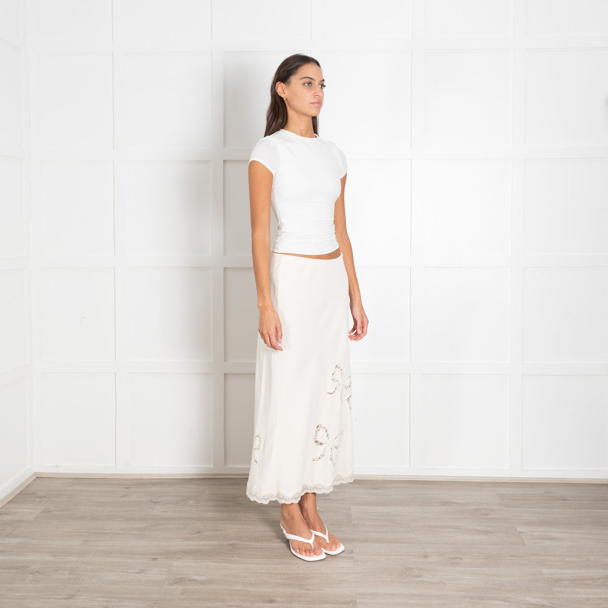 LoveShackFancy Cream Lace Detail Skirt