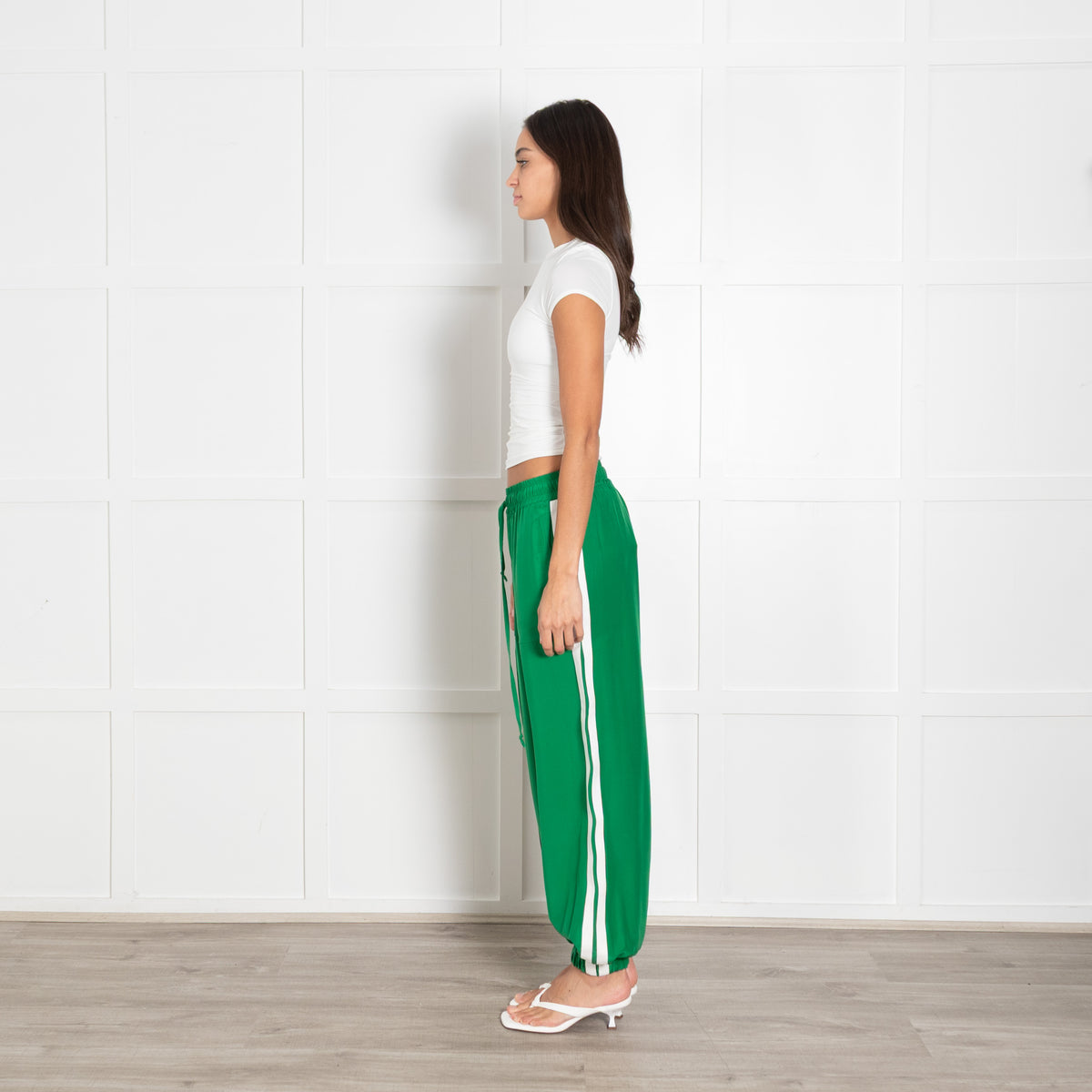 Serena Bute Green White Trim Elasticated Waist Trousers