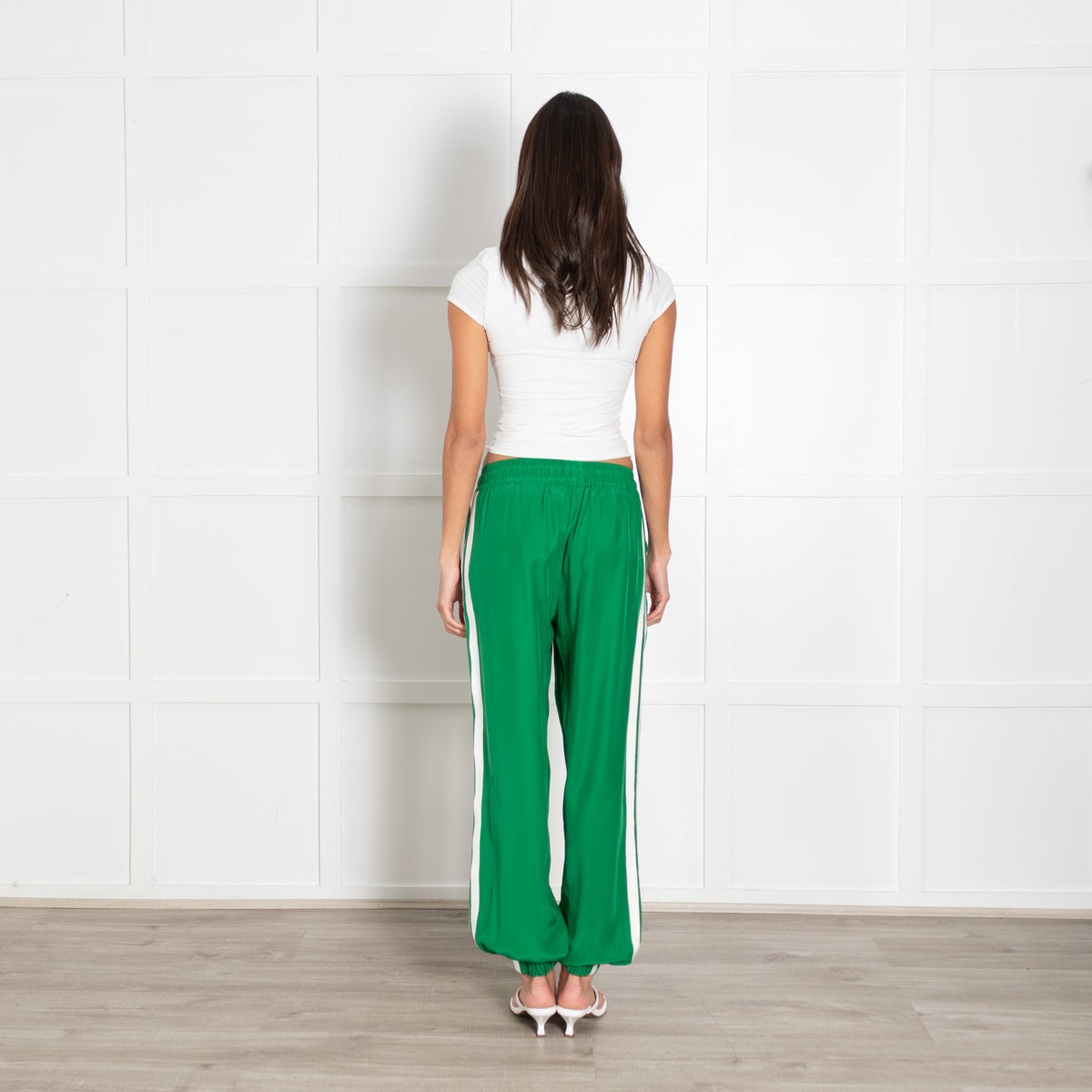 Serena Bute Green White Trim Elasticated Waist Trousers