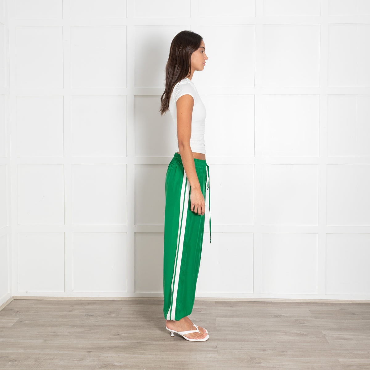 Serena Bute Green White Trim Elasticated Waist Trousers