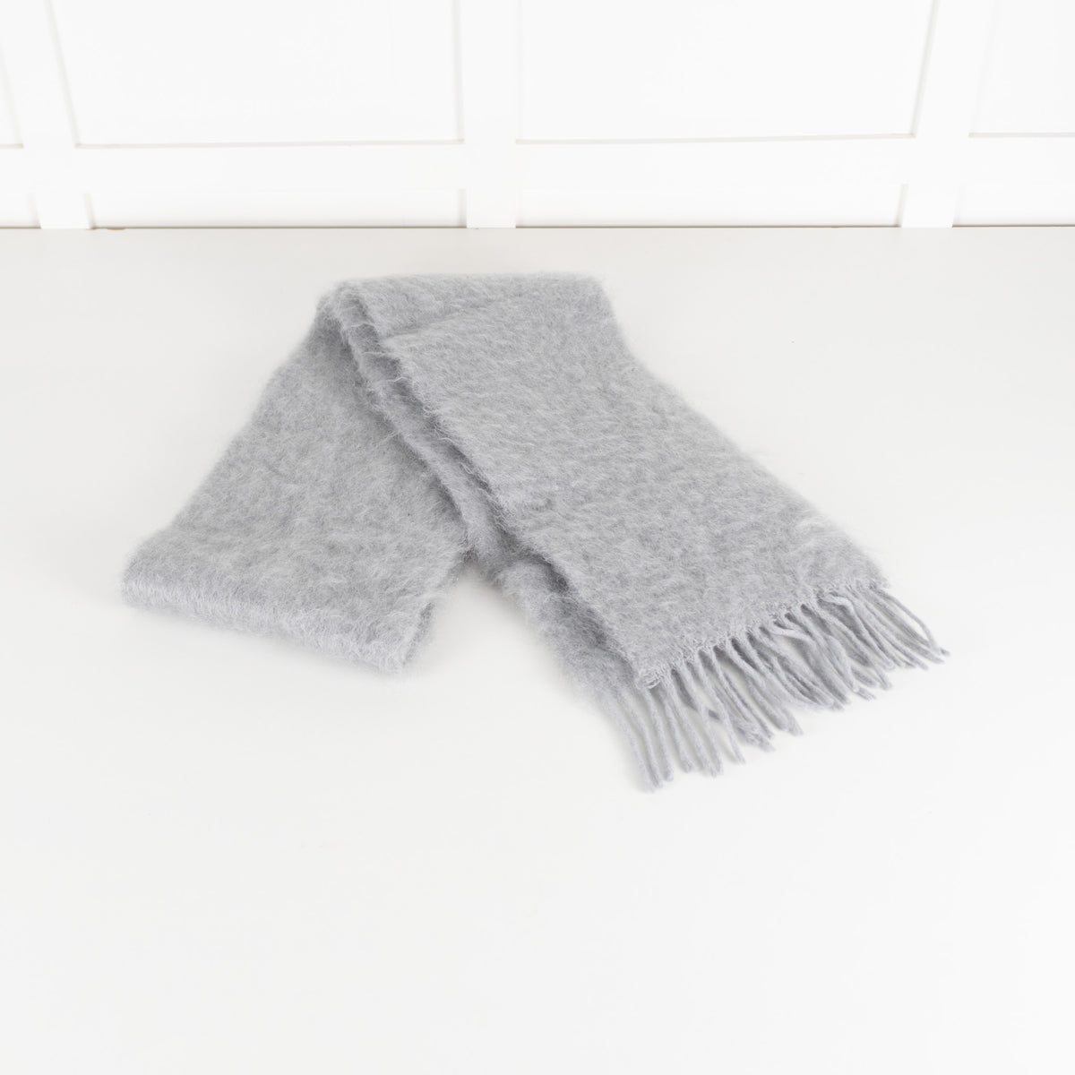 Loewe Grey Mohair Blend Leather Trim Scarf