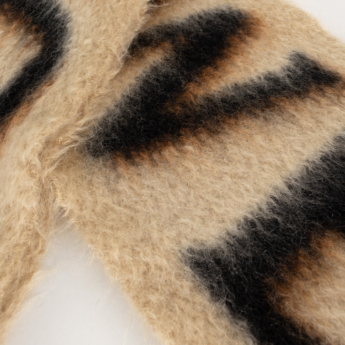Loewe Fringed Mohair Mix Logo Print Brown Scarf