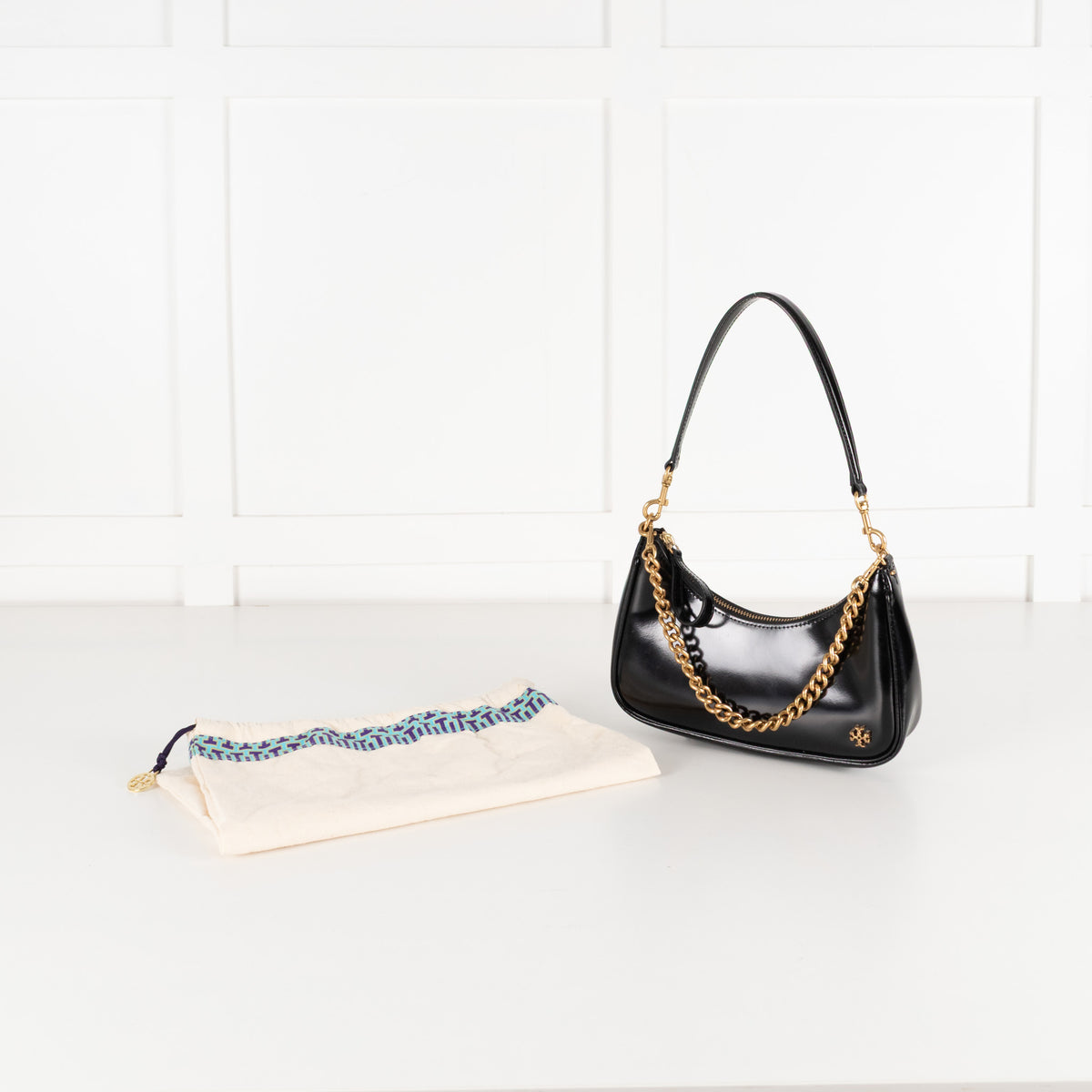 Tory Burch Black Small 151 Mercer Spazzolato Cresent Bag