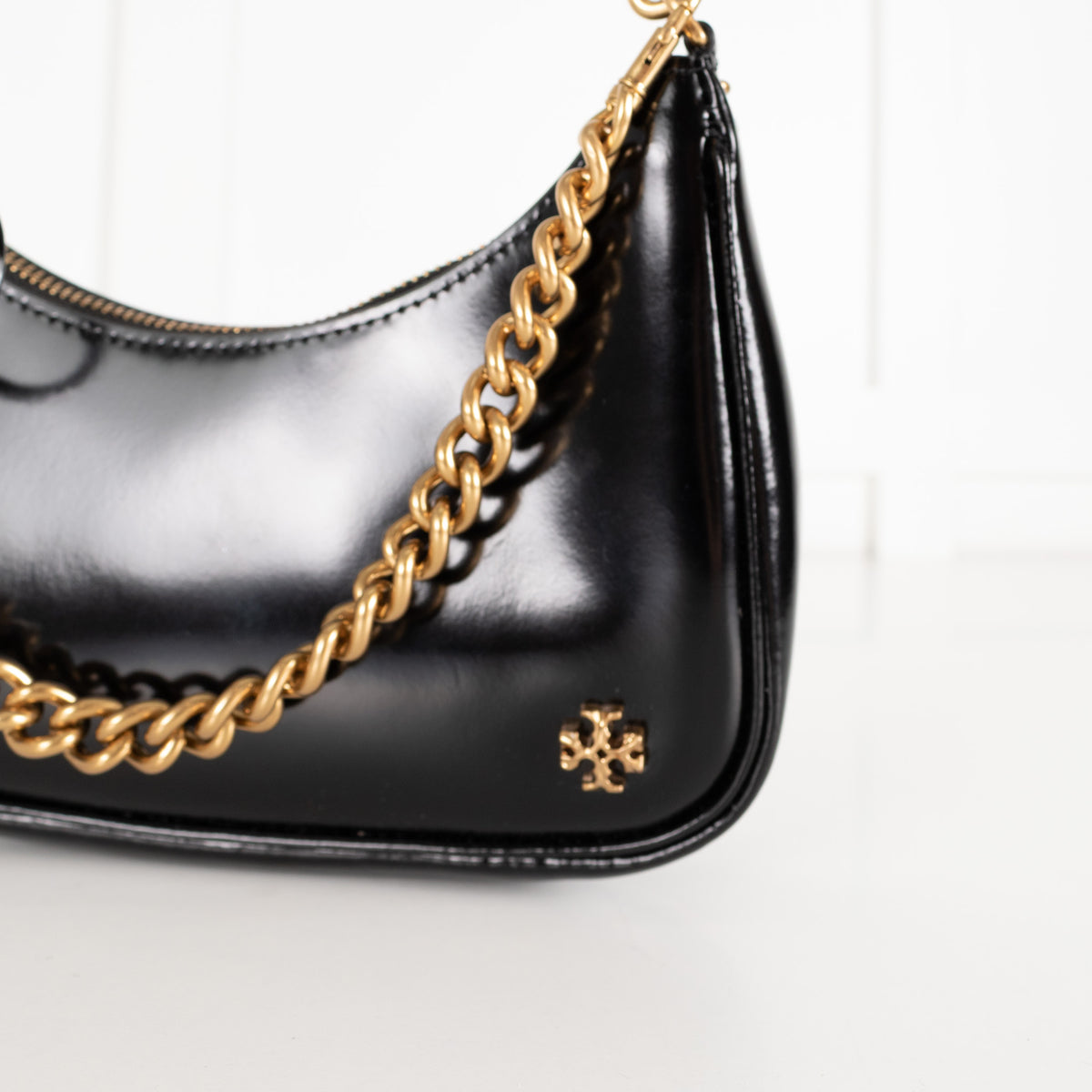 Tory Burch Black Small 151 Mercer Spazzolato Cresent Bag