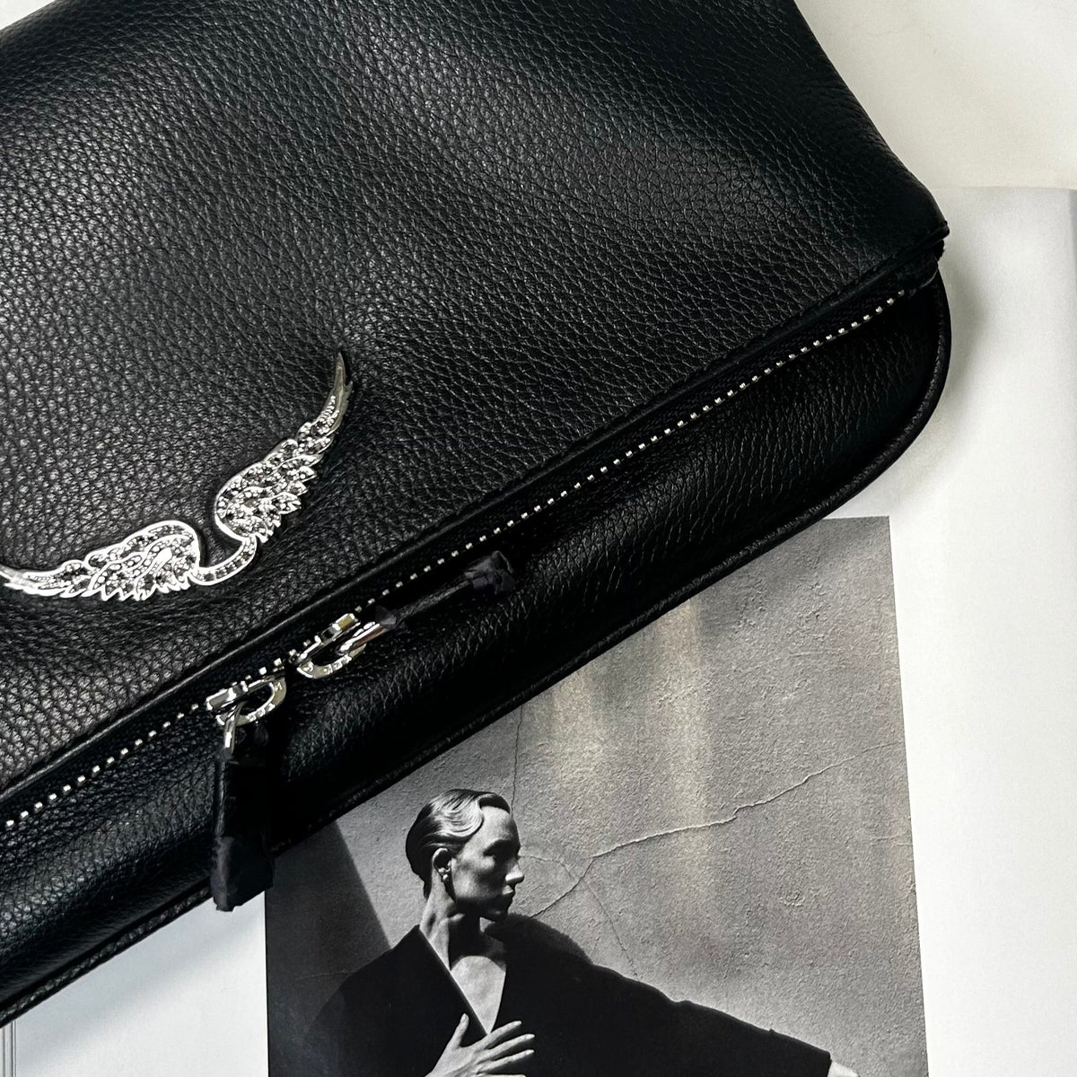 Zadig & Voltaire Preloved  Black Rock Clutch with Chain Strap