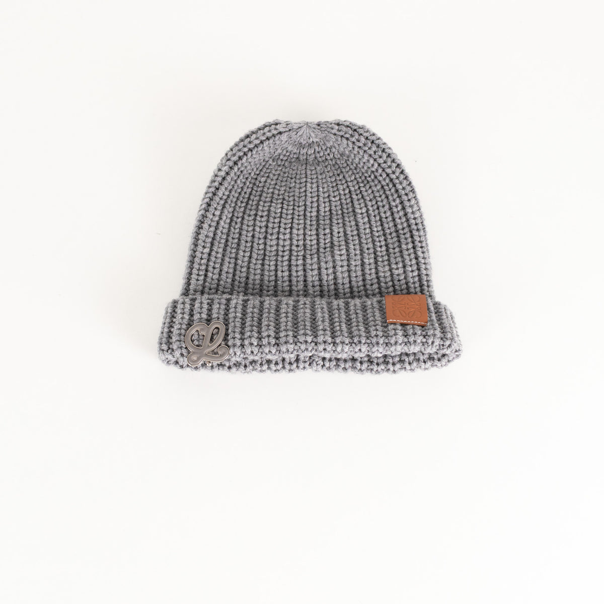 Loewe Grey Rib Beanie With Logo Pin